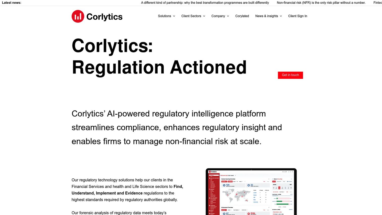Corlytics regulatory intelligence and risk data platform