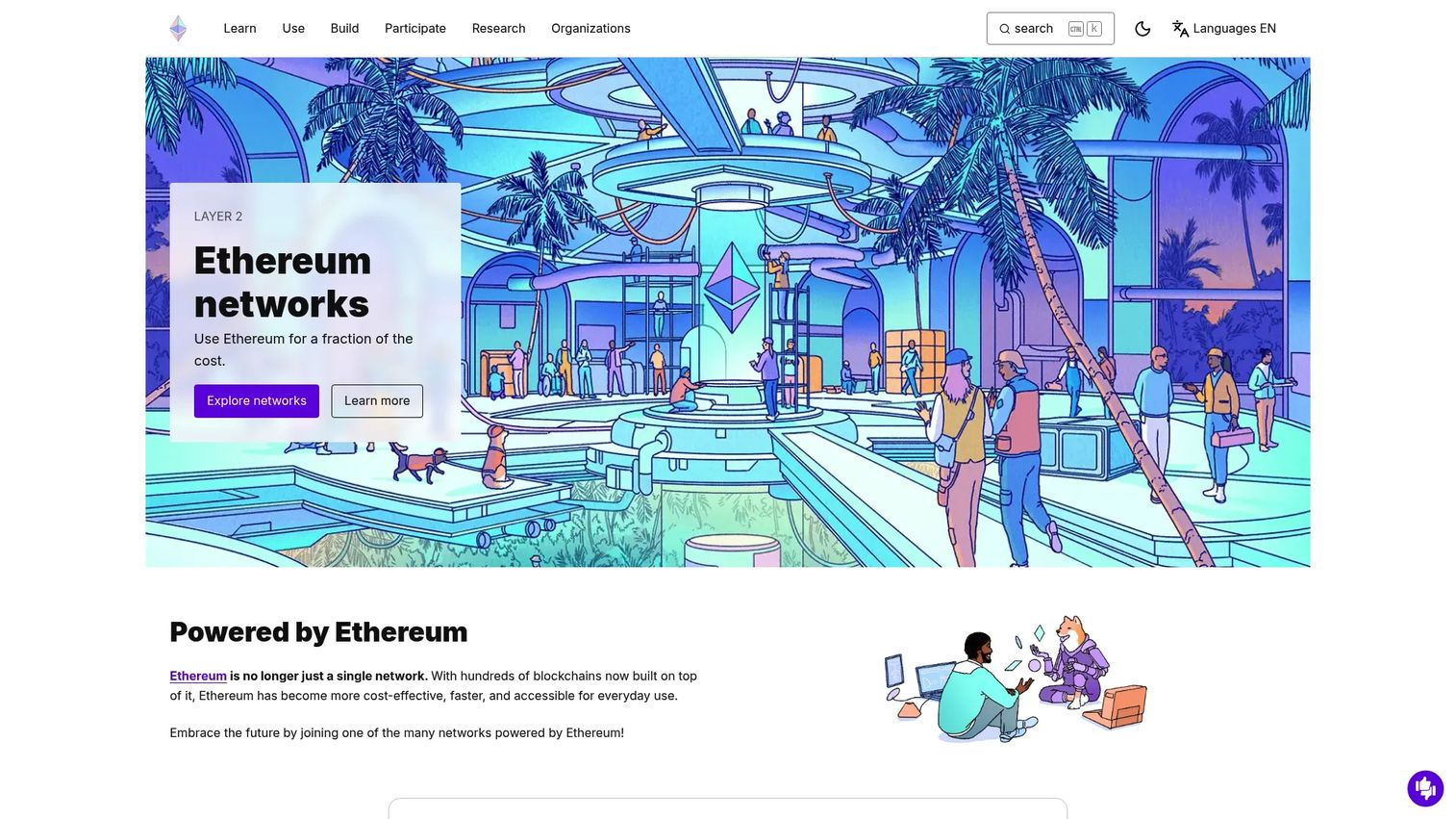 Ethereum Layer 2 network scaling infrastructure homepage
