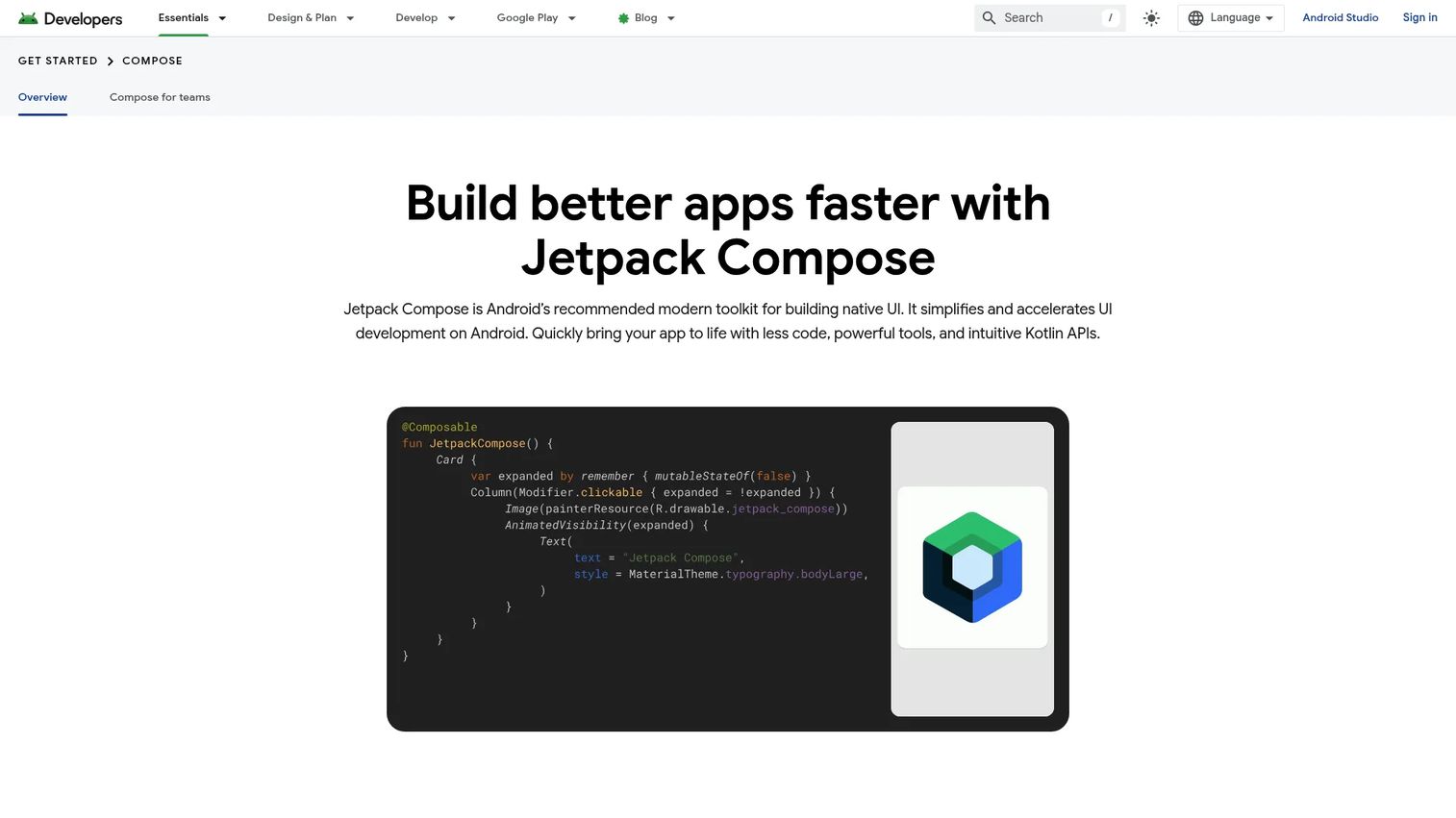 Jetpack Compose used to create a native Android application interface