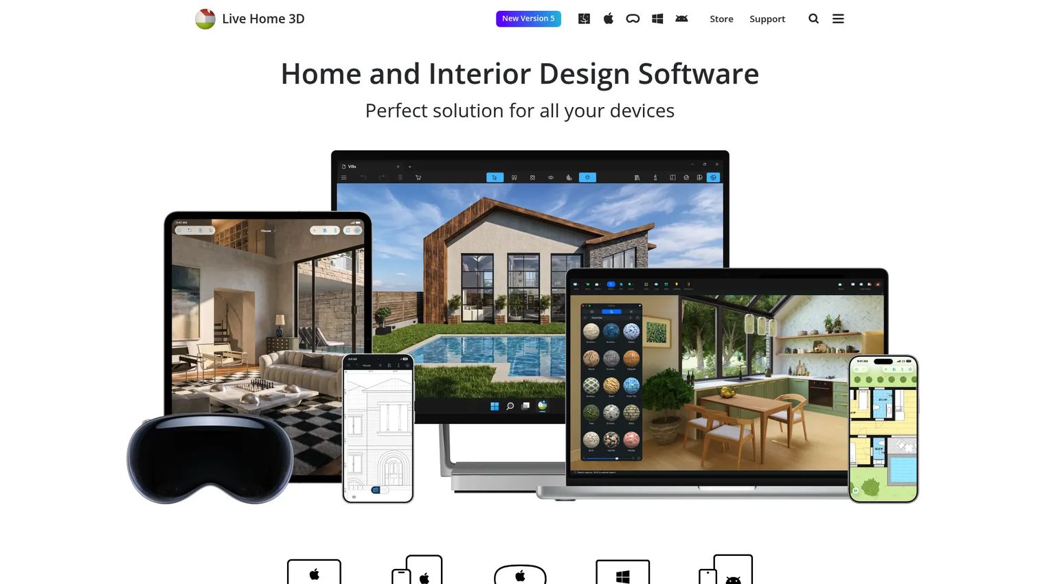 Live Home 3D app showing a furnished interior design project