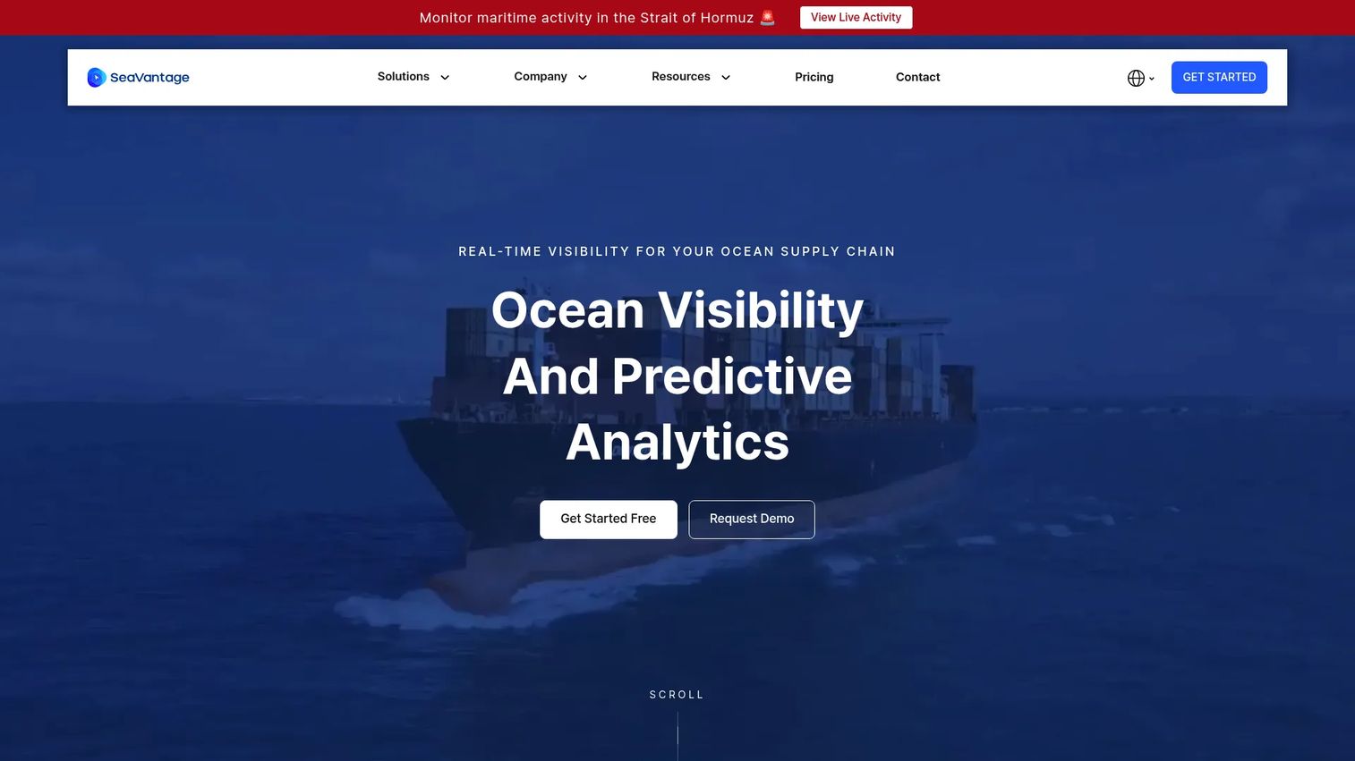 SeaVantage shipping intelligence dashboard with vessel, port, container, and ETA data
