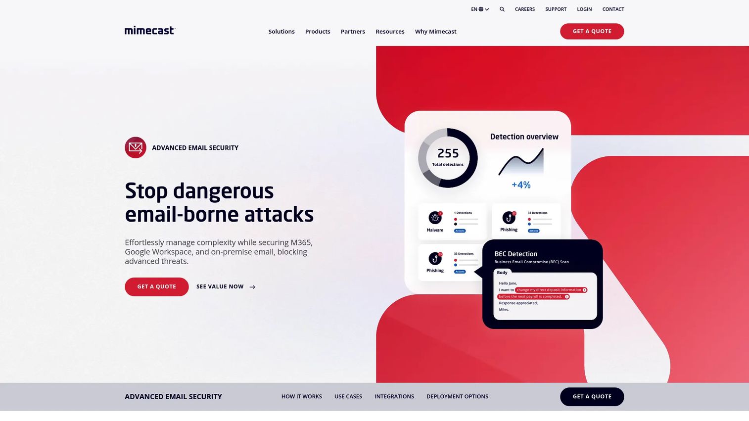 Mimecast Advanced Email Security policy and threat protection interface