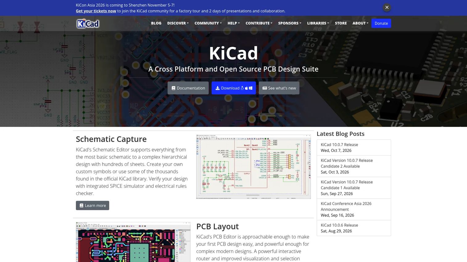KiCad symbol and footprint library inside the open-source PCB design tool