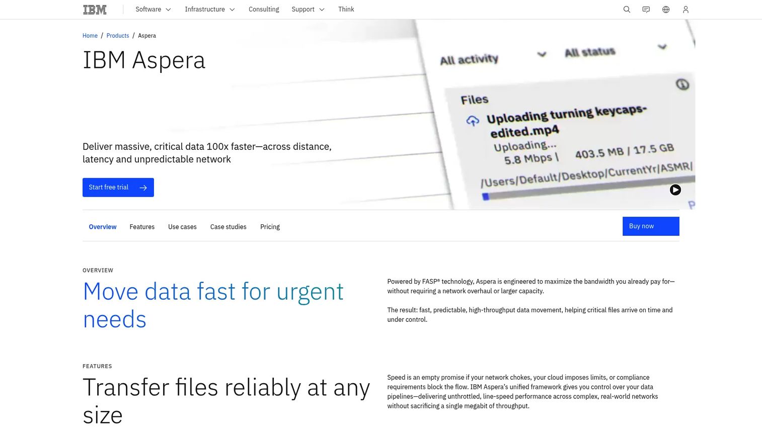 IBM Aspera high-speed large-file transfer workflow