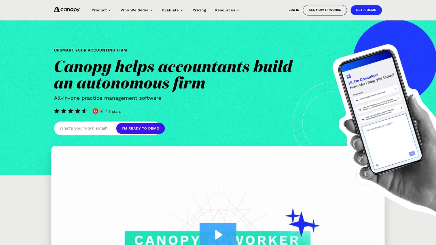 Canopy accounting practice management software interface for client work and billing.