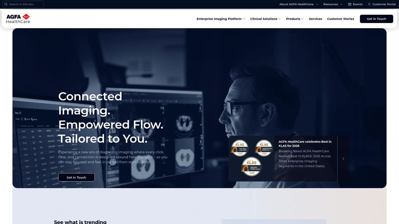 Agfa HealthCare Enterprise Imaging homepage showing enterprise imaging platform