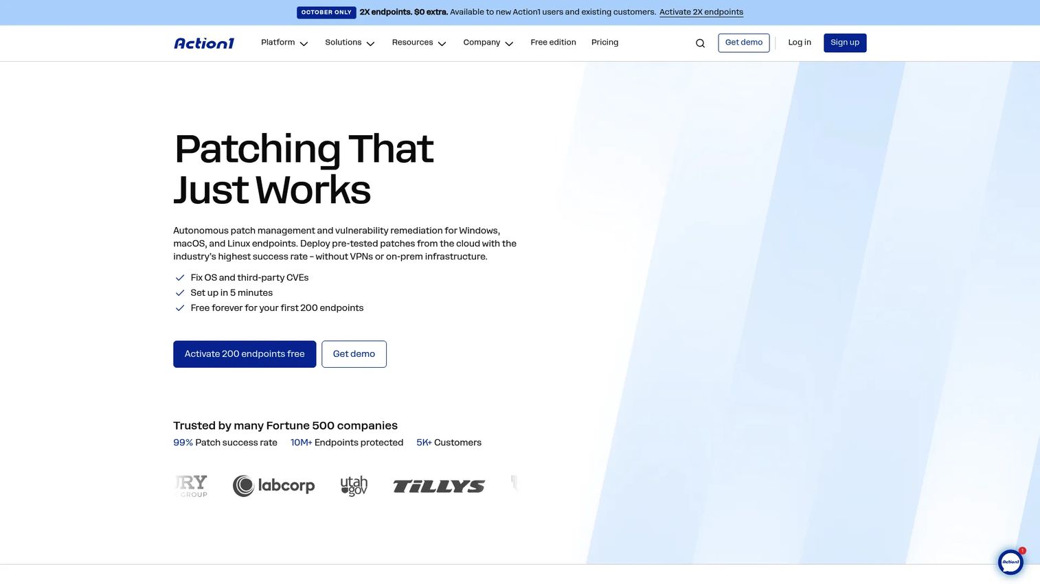 Action1 homepage screenshot