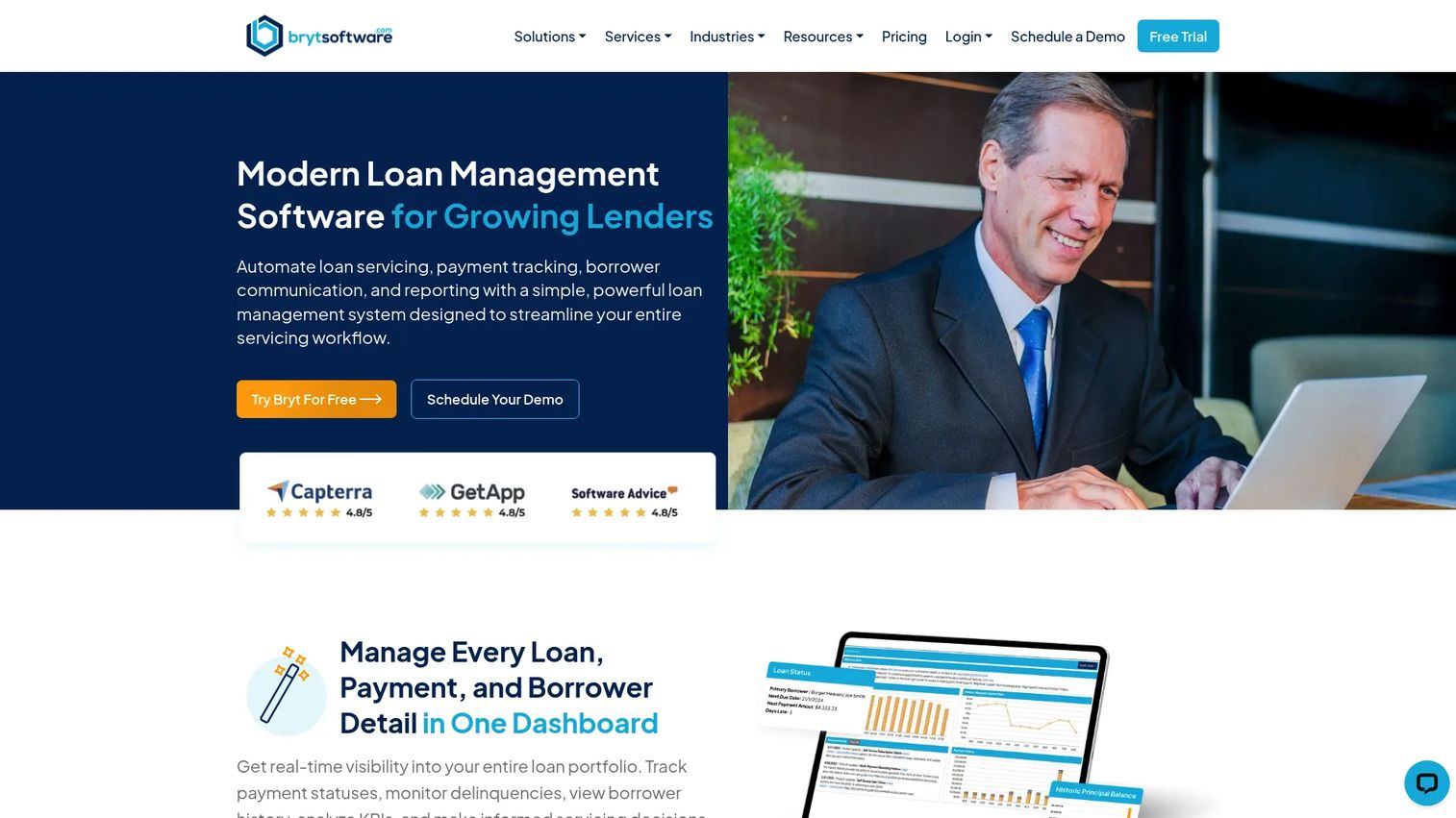 Bryt loan servicing software dashboard