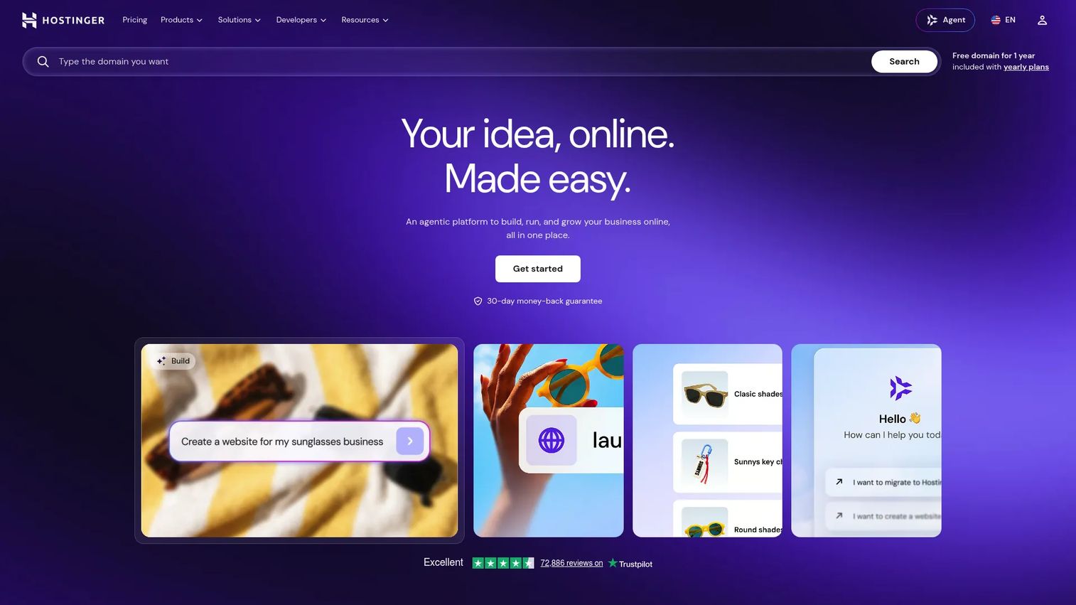 Hostinger website hosting platform homepage