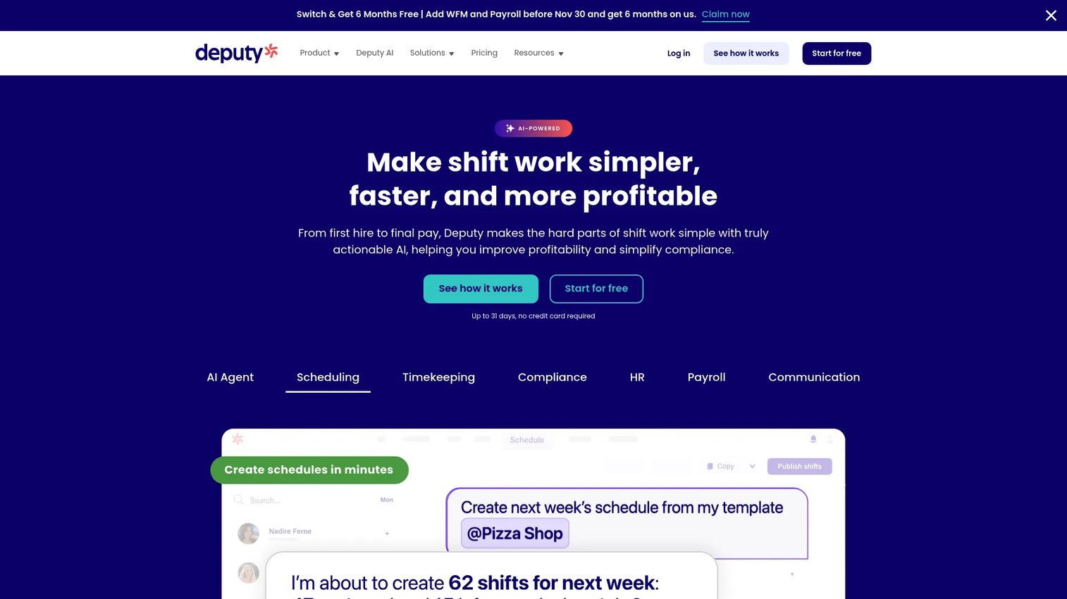 Deputy medical staff scheduling software dashboard