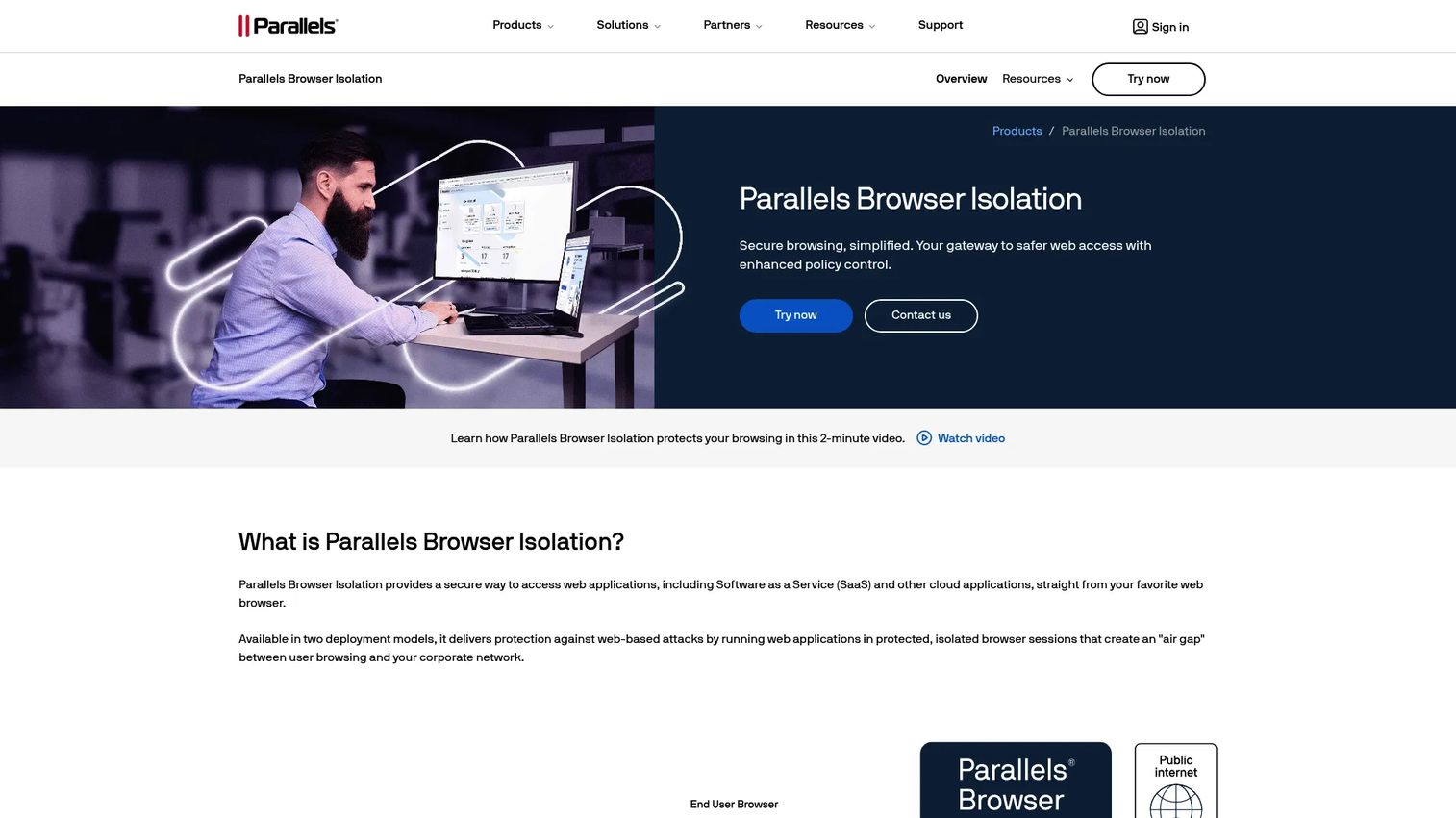 Parallels Browser Isolation for agentless secure browser access