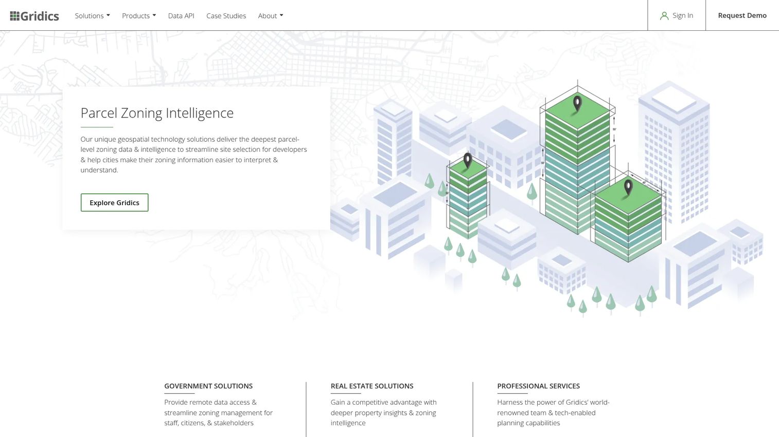 Gridics zoning intelligence platform showing parcel-level development analysis