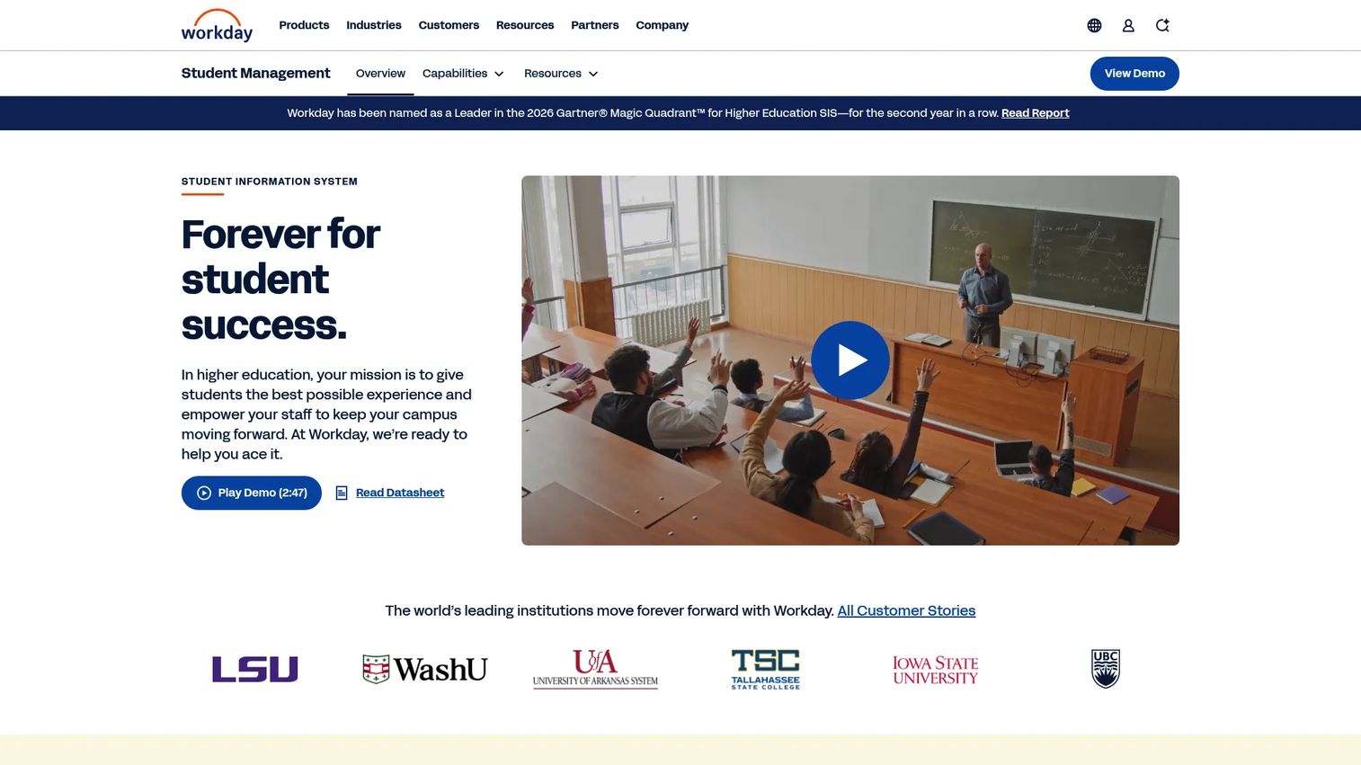 Workday Student dashboard connected to finance and institutional operations.