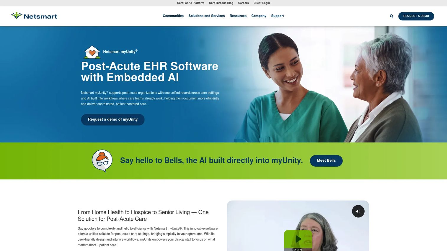 Netsmart myUnity homepage screenshot