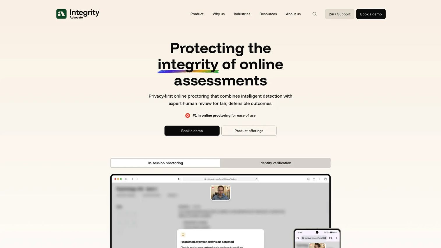 Integrity Advocate homepage screenshot