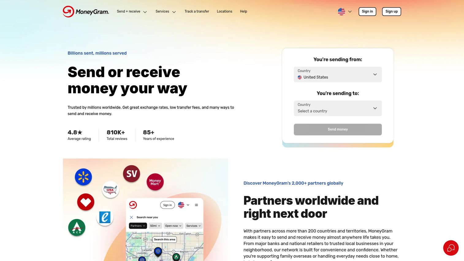 MoneyGram International homepage screenshot