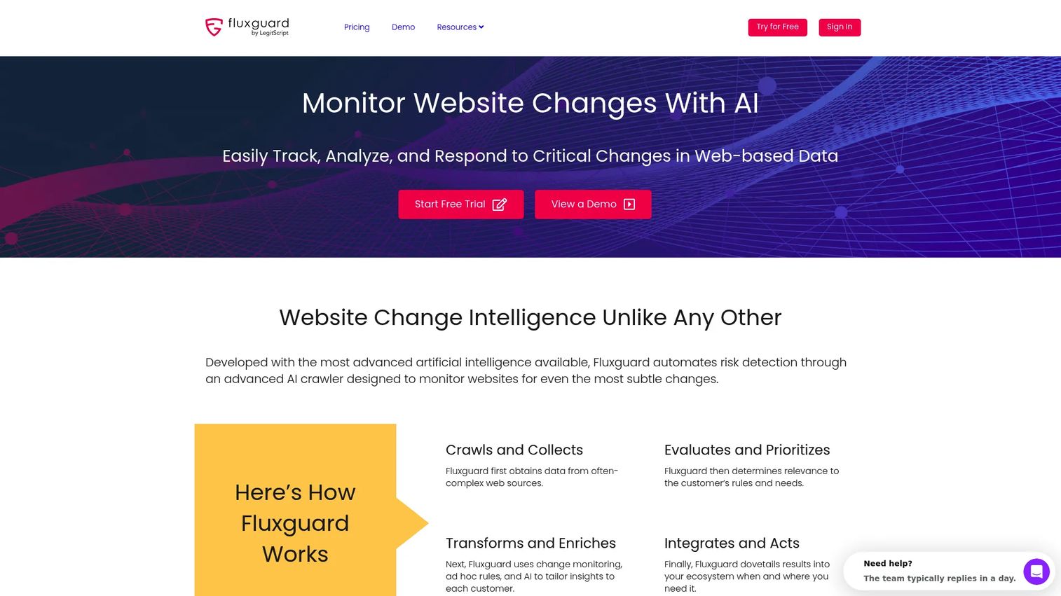 Fluxguard website change monitoring workflow with technical change detection