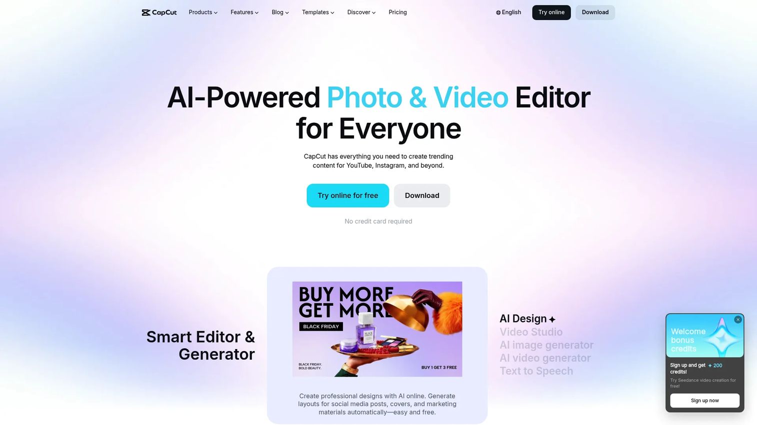 CapCut social video editing platform homepage