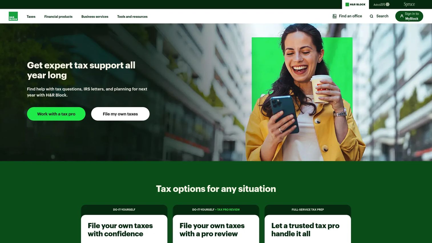 H&R Block online tax filing interface