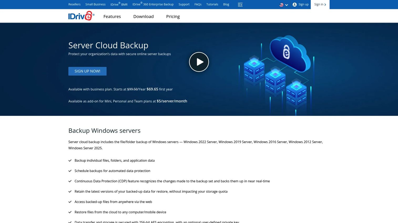 IDrive Server Backup scheduling and cloud recovery dashboard