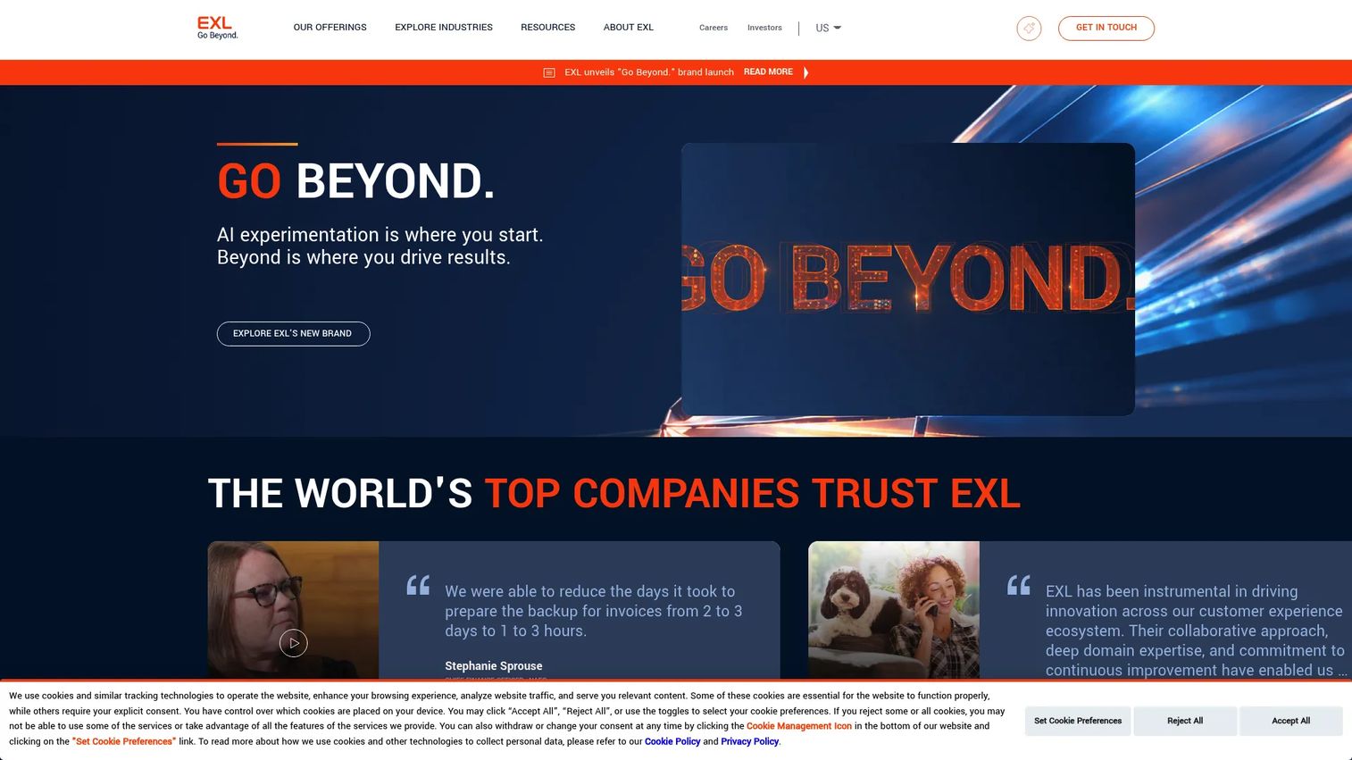 EXL Service BPO company homepage screenshot