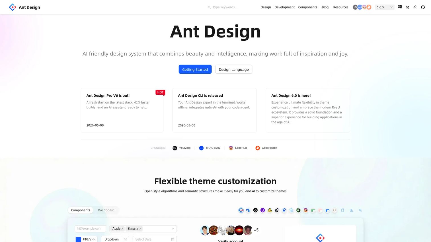 Ant Design React component library for enterprise data heavy applications