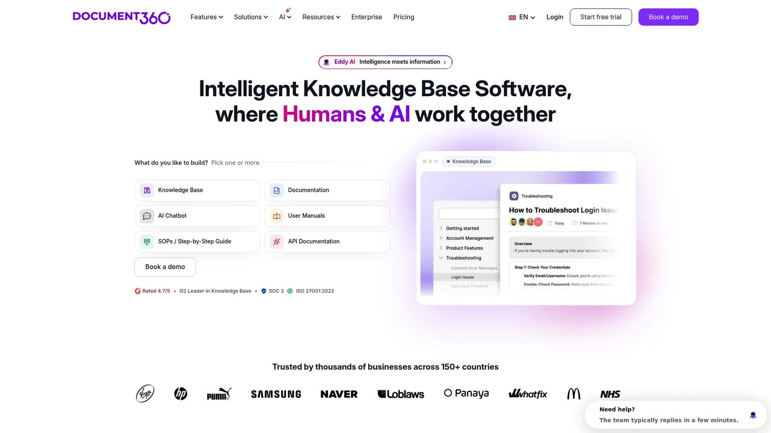 Document360 knowledge base editor screenshot