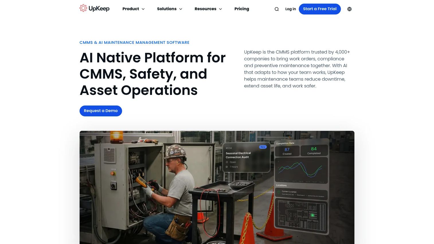 UpKeep Asset Operations Platform screen for mobile work orders and asset maintenance.