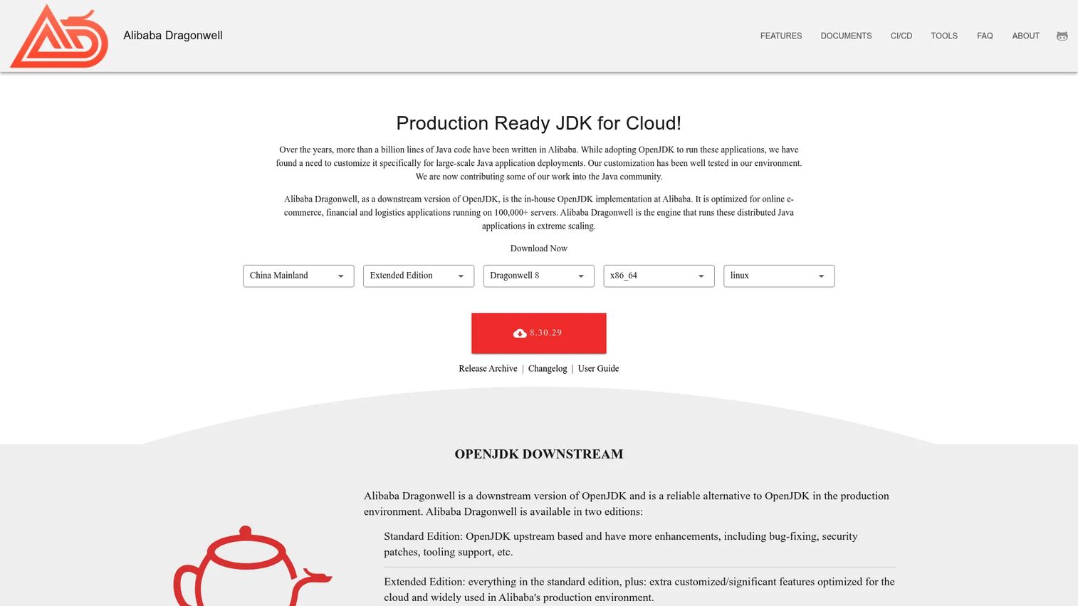Alibaba Dragonwell JDK distribution project page