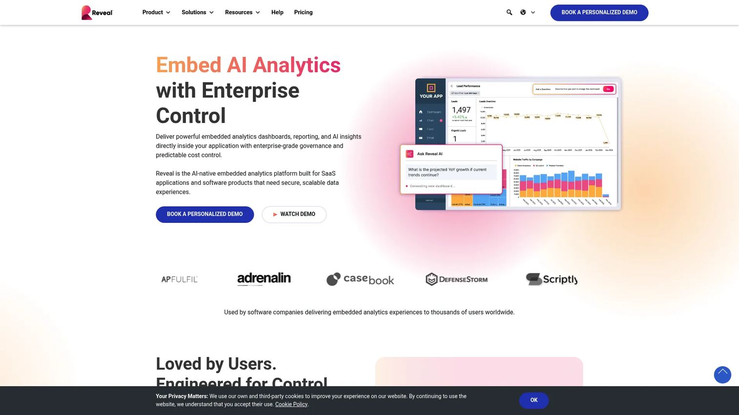 Reveal embedded analytics SDK dashboard inside a web application