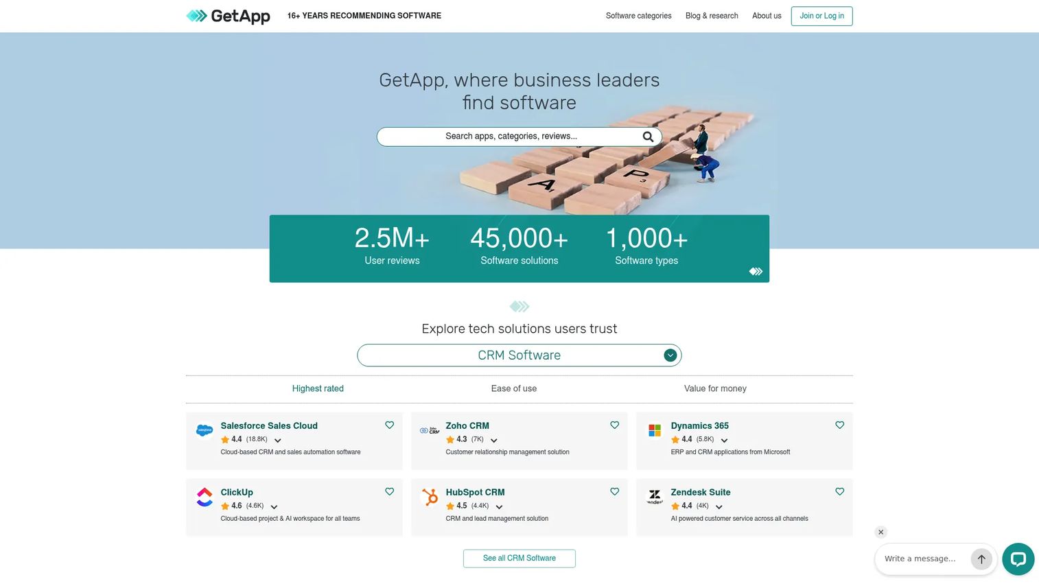 GetApp business software directory with category browsing and application comparison tools
