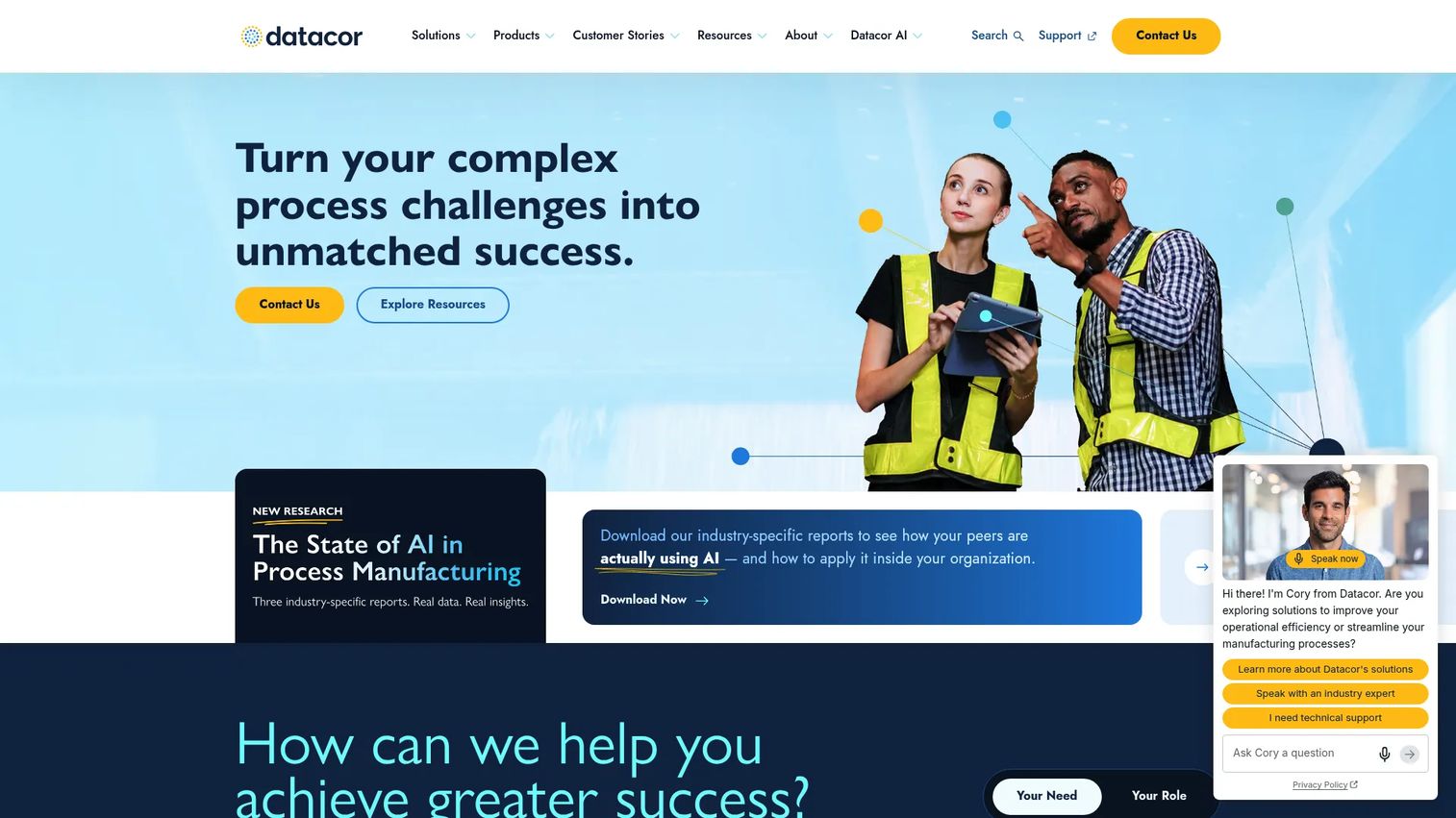Datacor ERP homepage screenshot