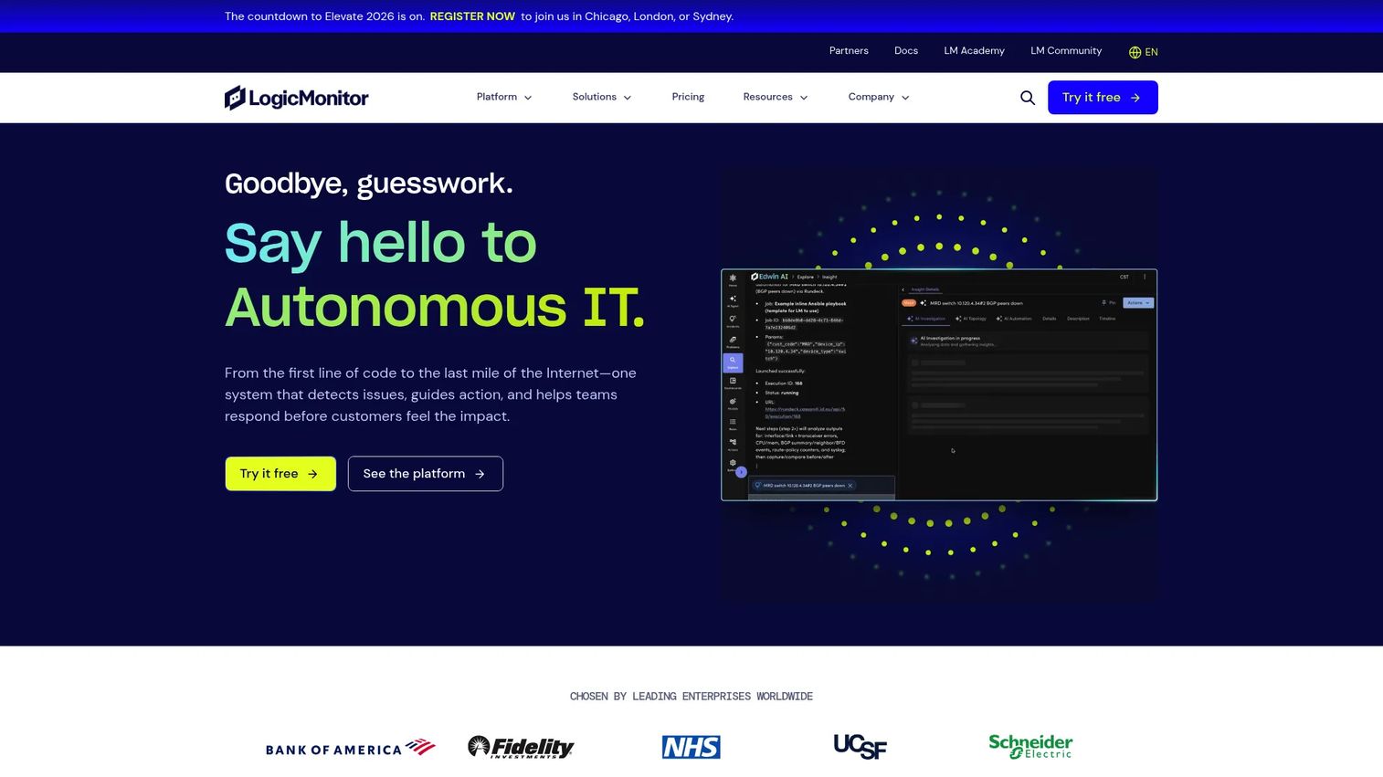 LogicMonitor dashboard showing website and infrastructure health