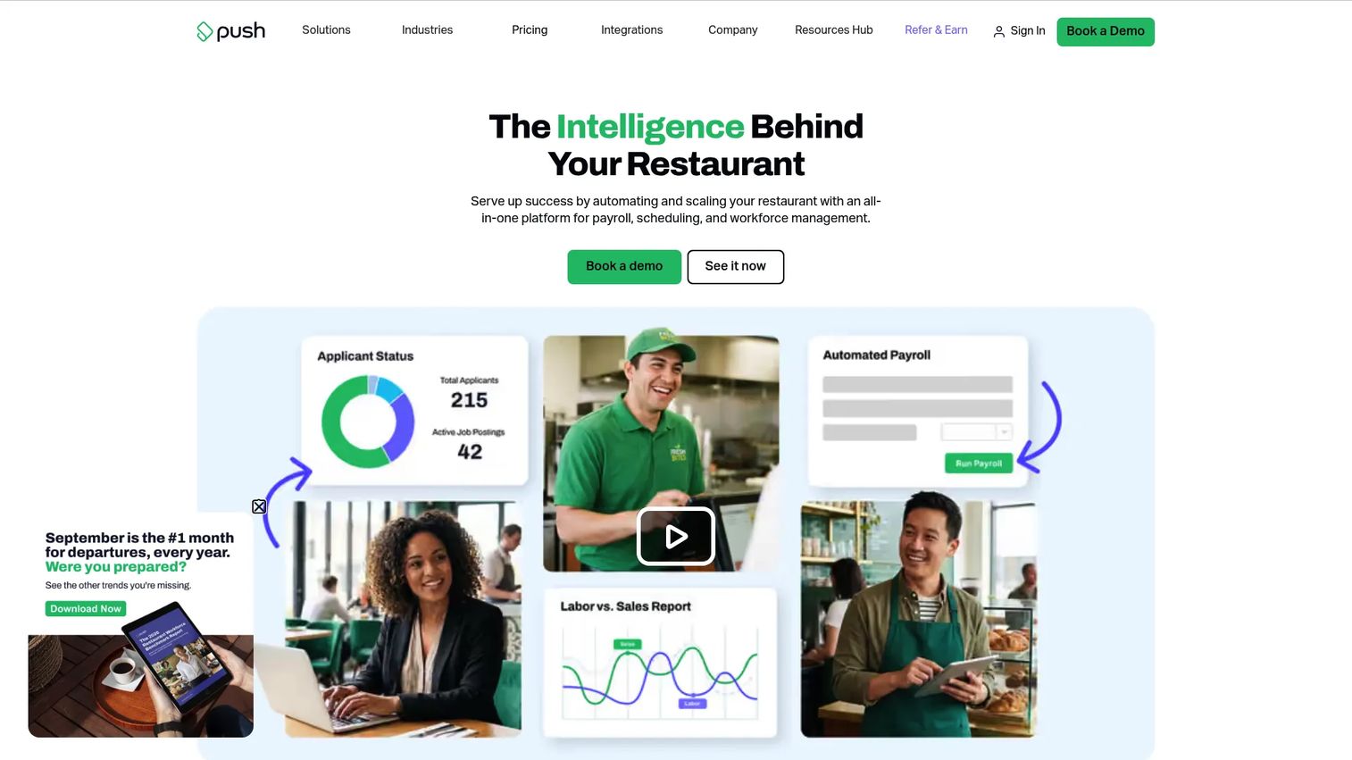 Push Operations restaurant scheduling software homepage