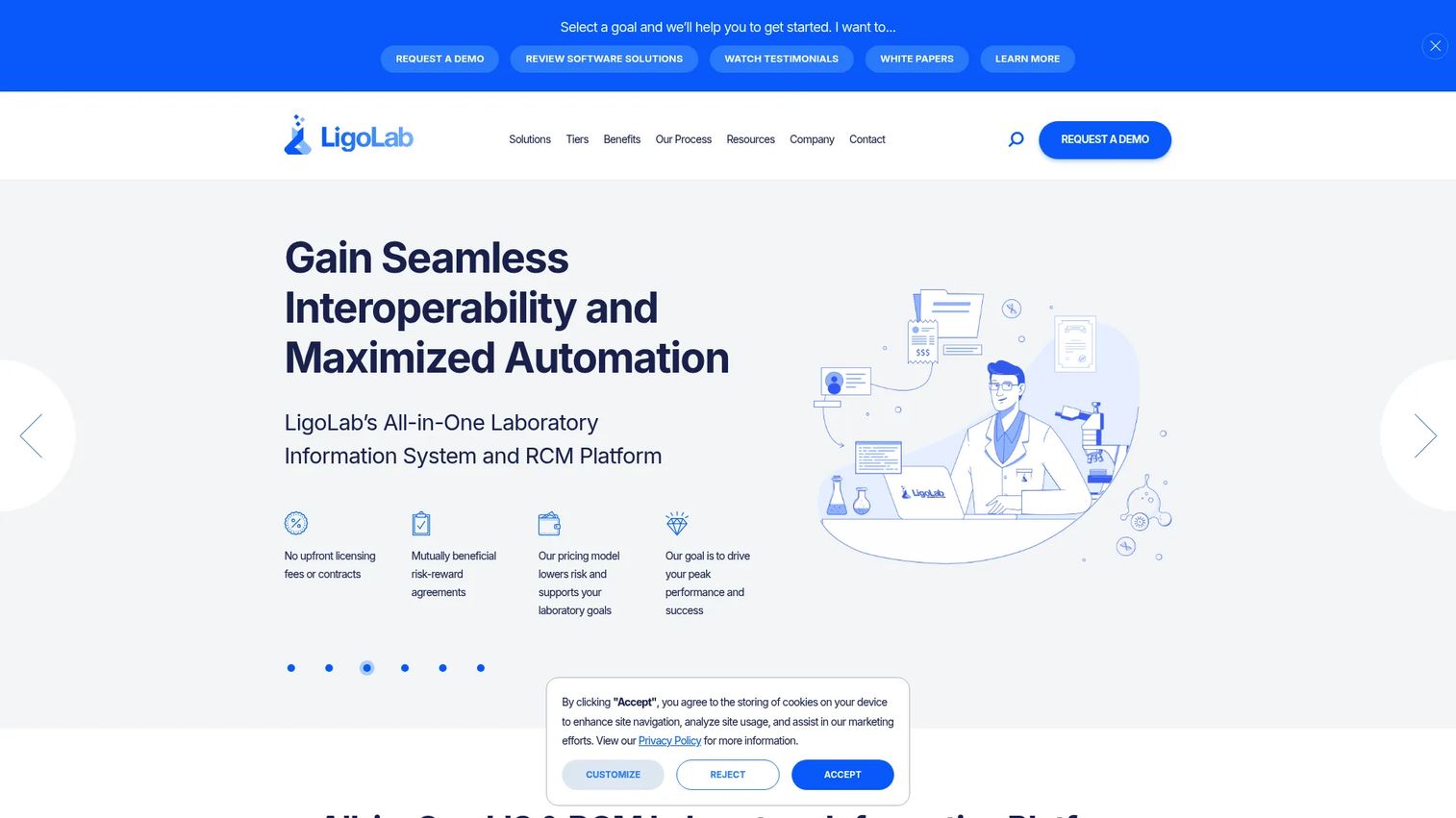 LigoLab Informatics Platform showing laboratory workflow and revenue cycle management
