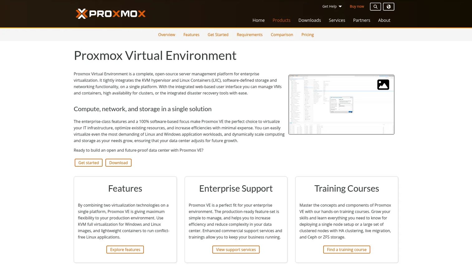 Proxmox VE cluster management dashboard