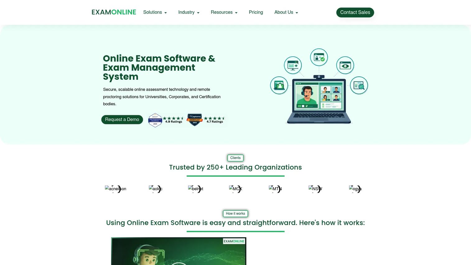 ExamOnline homepage screenshot