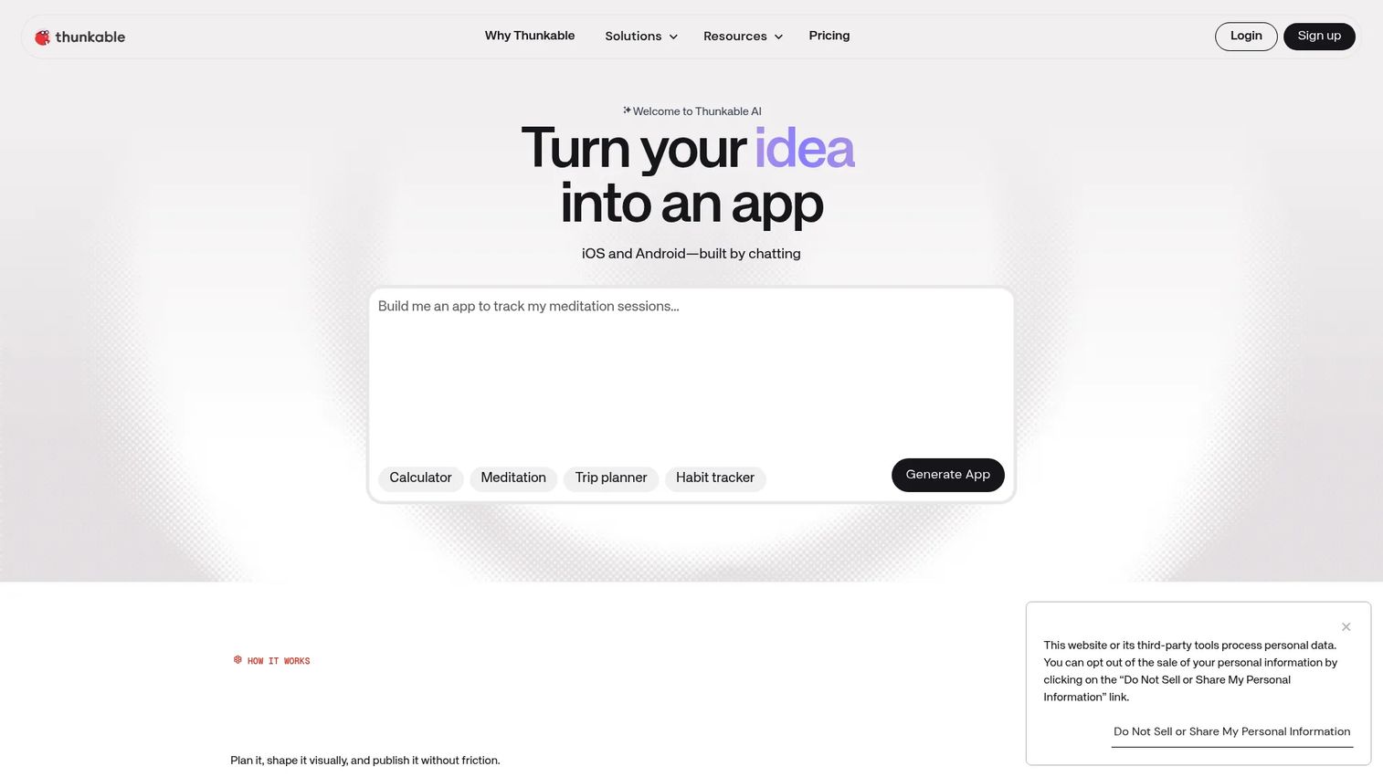 Thunkable drag-and-drop mobile app builder showing a cross-platform app canvas