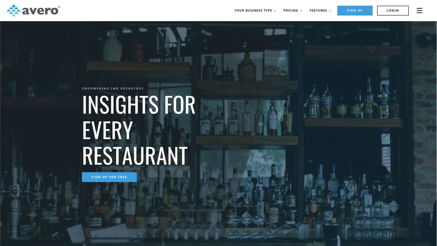 Avero homepage screenshot