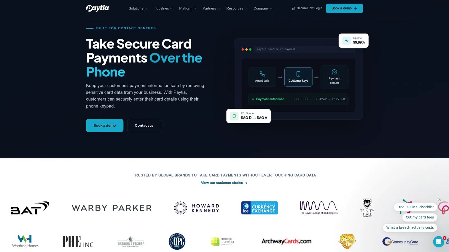 Paytia contact center payments software interface