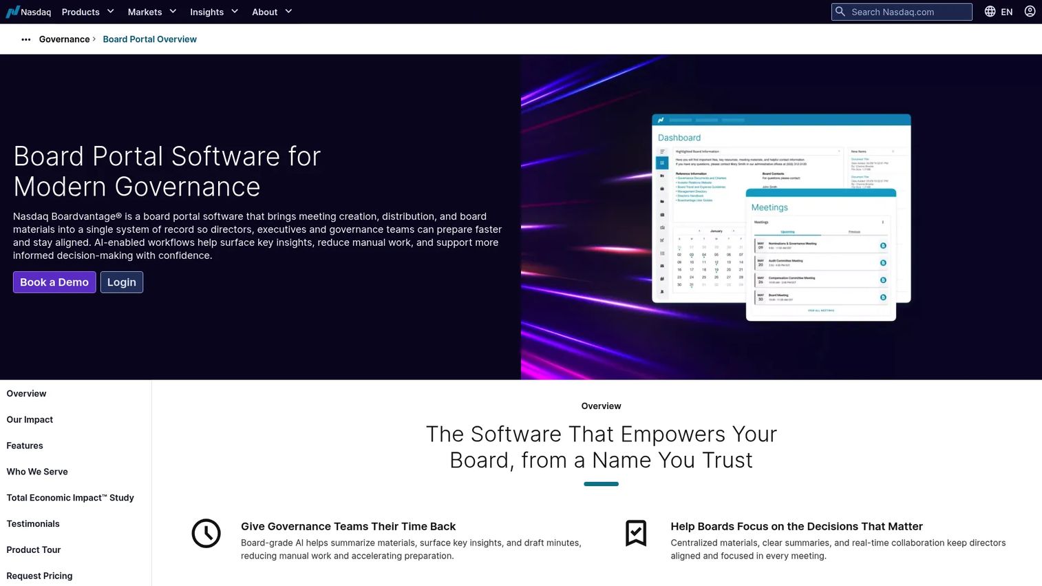 Nasdaq Boardvantage board portal homepage