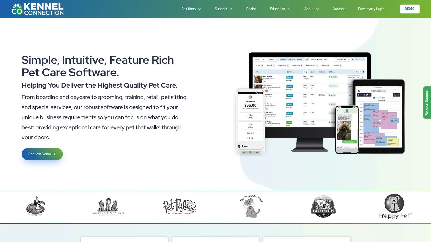 Kennel Connection software dashboard for boarding reservations and pet records
