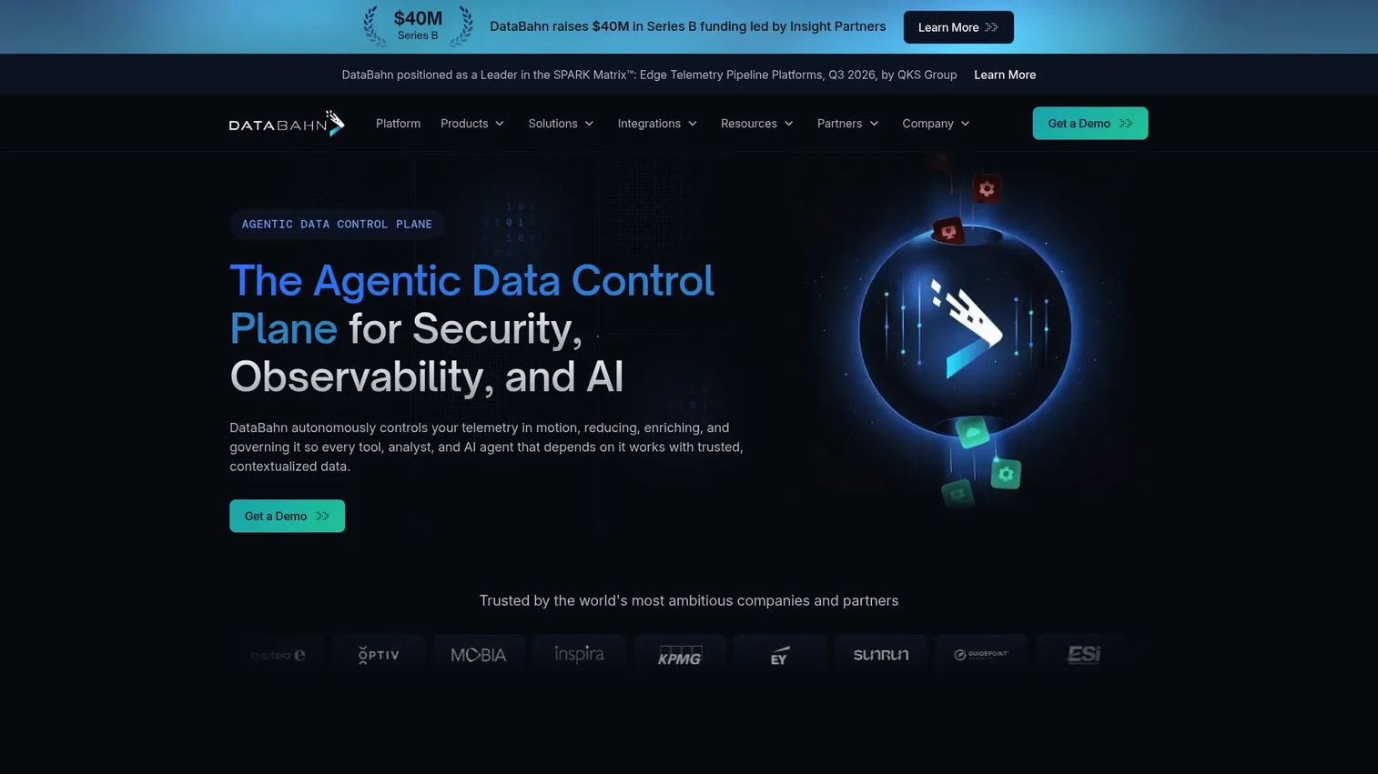 DataBahn homepage showing the agentic data control plane