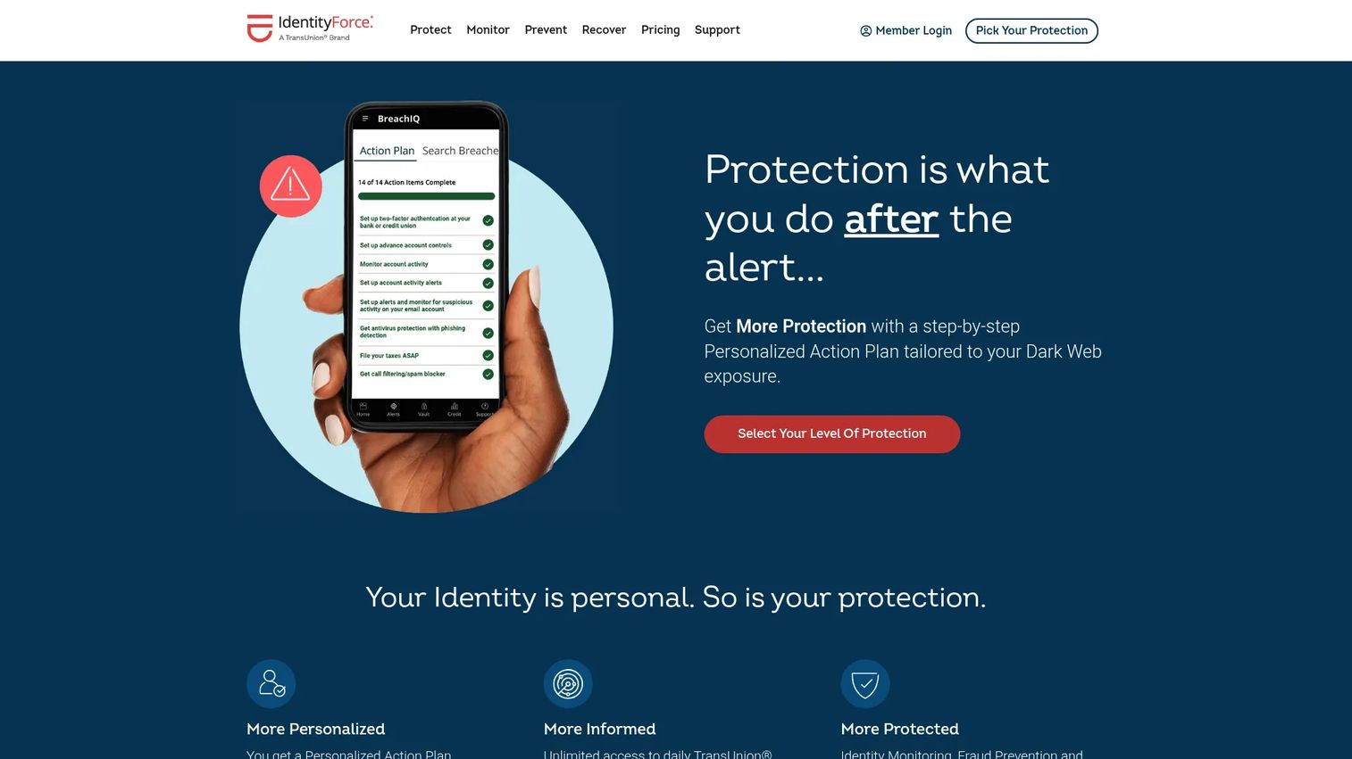 IdentityForce identity theft protection dashboard