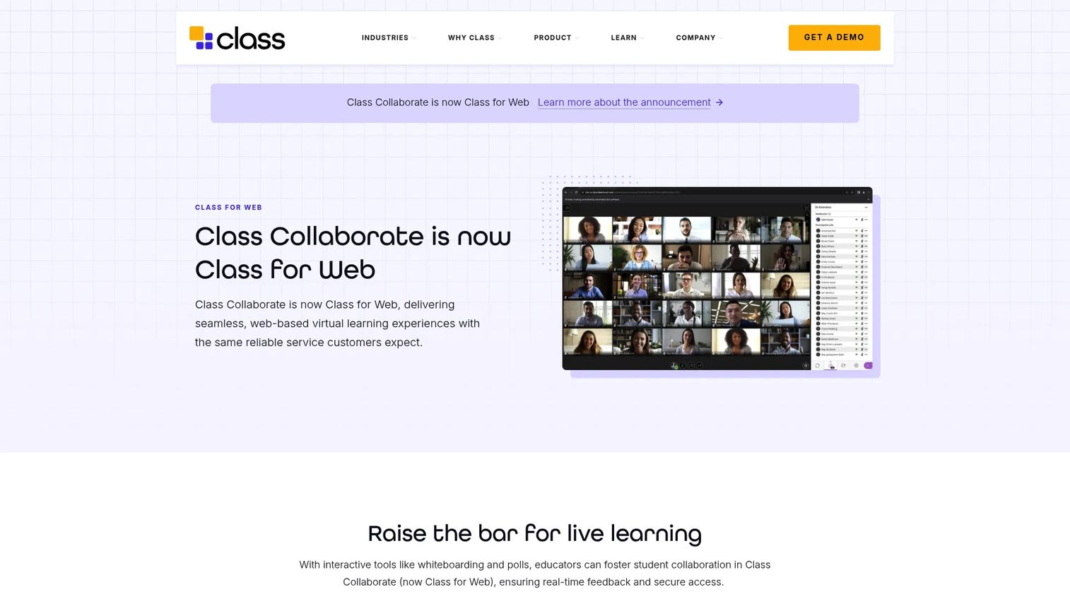 Class Collaborate virtual classroom for institutions homepage