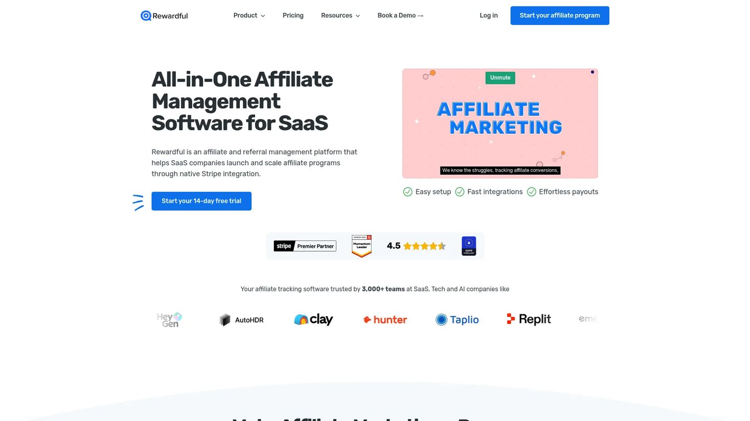 Rewardful affiliate software for Stripe based SaaS subscriptions