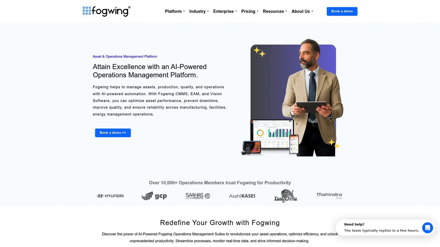 Fogwing industrial IoT analytics dashboard