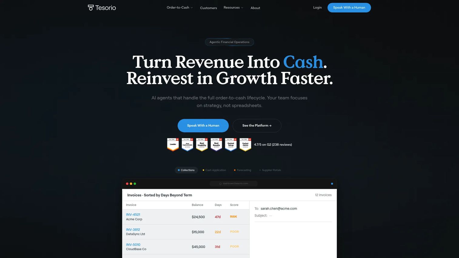 Tesorio cash flow and collections dashboard
