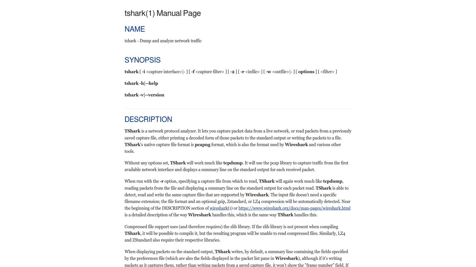 Tshark command-line packet analysis output