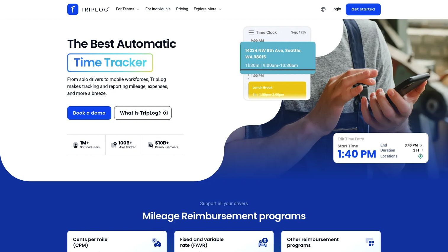 TripLog mileage tracking dashboard for employee reimbursement reports